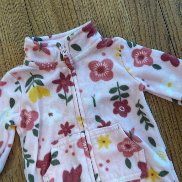 Floral Pink Baby Fleece Zip Up Onesie 3 months - Picture 2 of 3